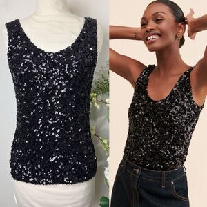 Sophie Rue Rael Sequin Tank Top | Anthropologie | Black | Medium